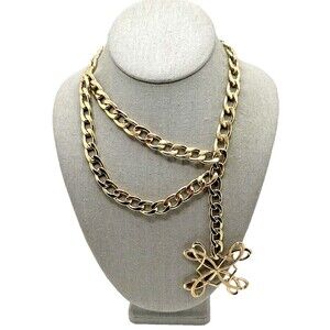 Vintage SHOFELL BROS Draped Curb Chain Necklace Gold Tone Knot Pendant 18" SHB
